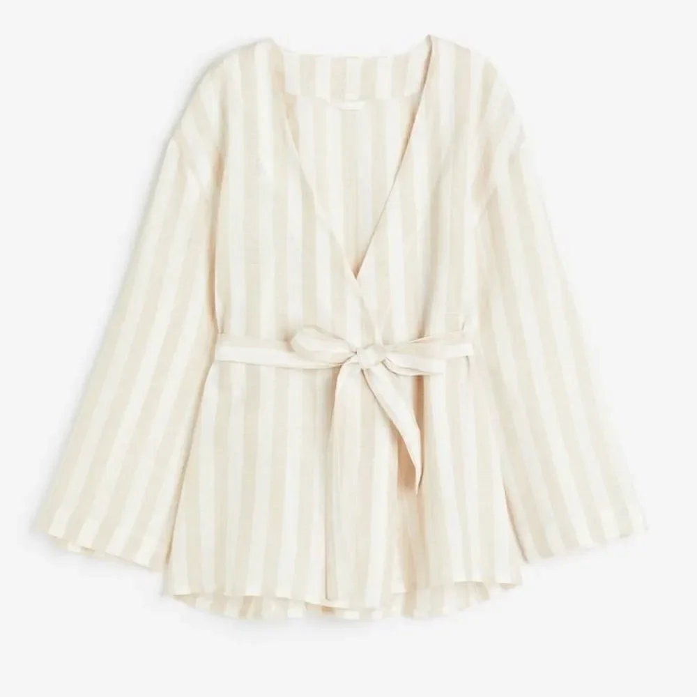 H&M Co-Ord 100% Linen Striped Set Pants Top New